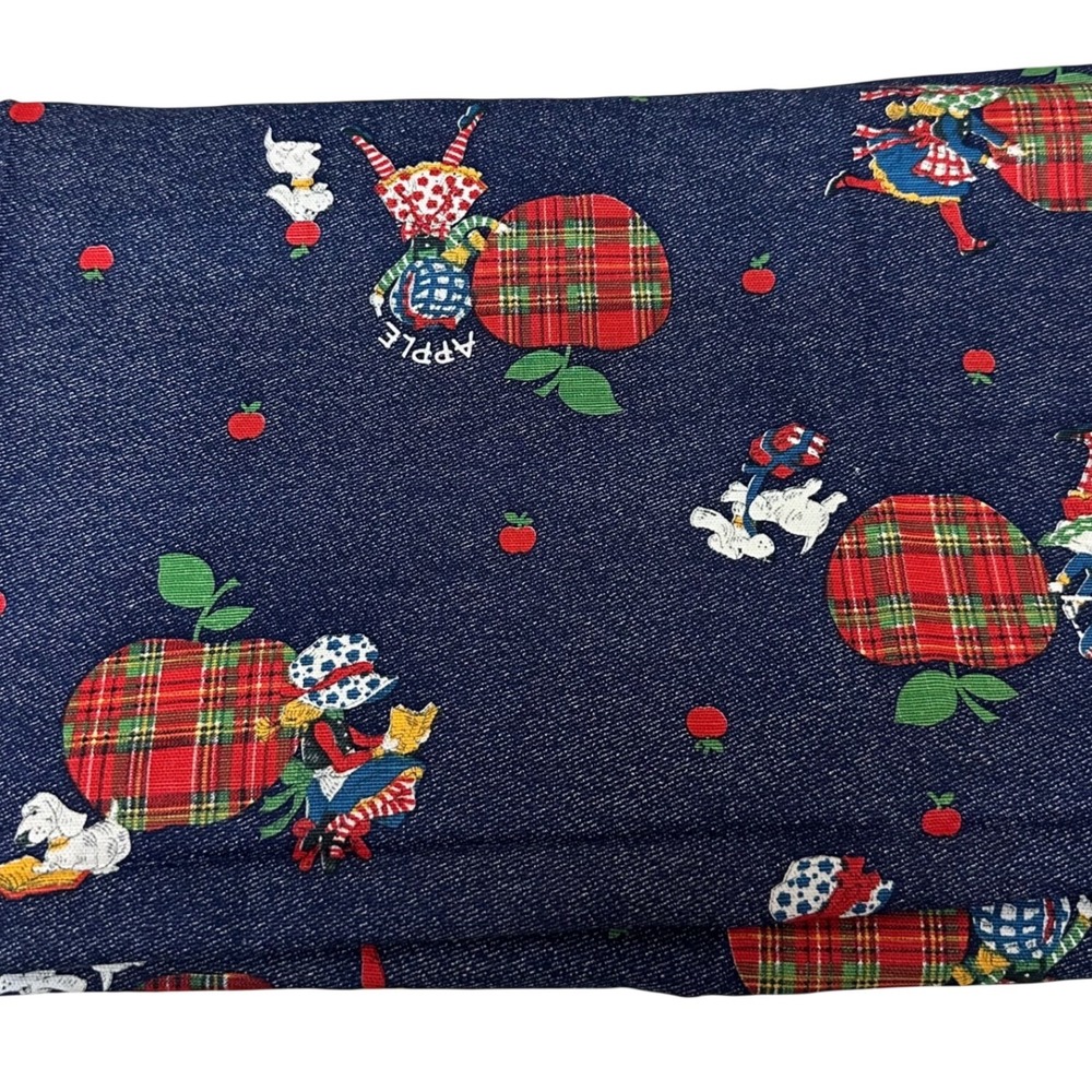 Vintage Holly Hobbie Cranston Print Works Fabric 2 Yards 45" Wide Navy Apple Dog